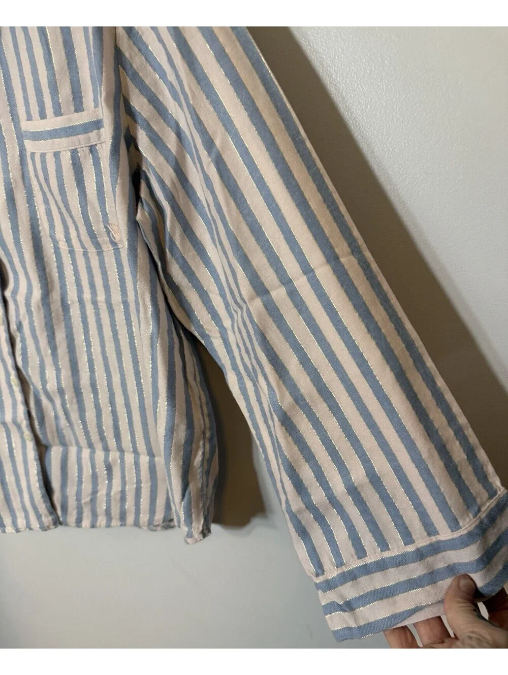 Victoria Secret Pink & Blue Stripe Soft Pajamas Lurex Sparkle Shimmer Large EUC